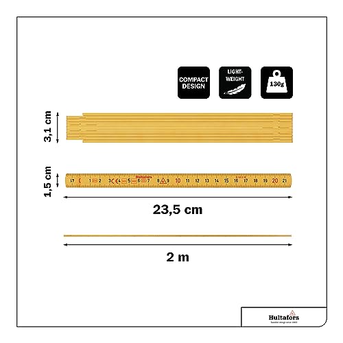 Zollstock Hultafors 2 m, Gliedermaßstab aus Fiberglas