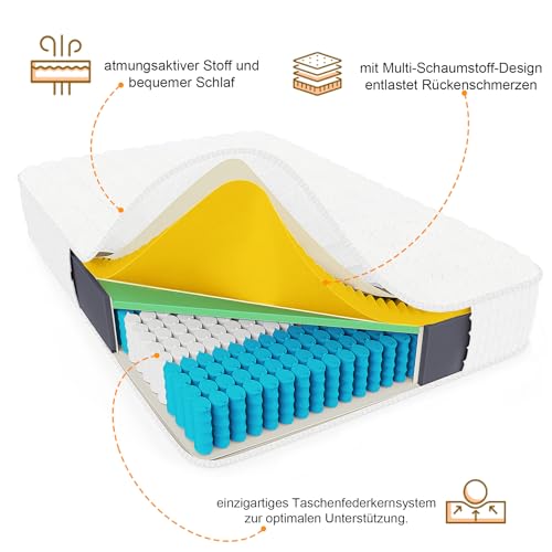 Taschenfederkernmatratze 140 x 200 Vesgantti Matratze 7-Zonen