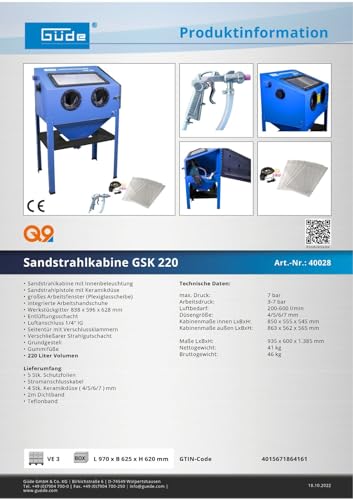 Sandstrahlkabine Güde GSK 220 LTR.