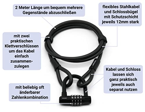 Langes Fahrradschloss KOHLBURG Kabelschloss 2 Meter lang