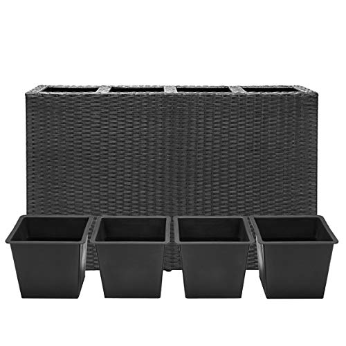 Pflanzkübel Casaria ® Blumenkasten 4 Innentöpfe Polyrattan