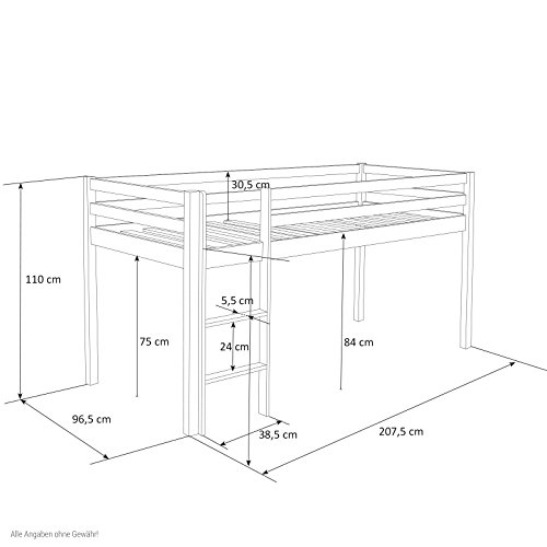 Hochbett Homestyle4u 1433 Weiß Kinderbett 90×200 mit Leiter