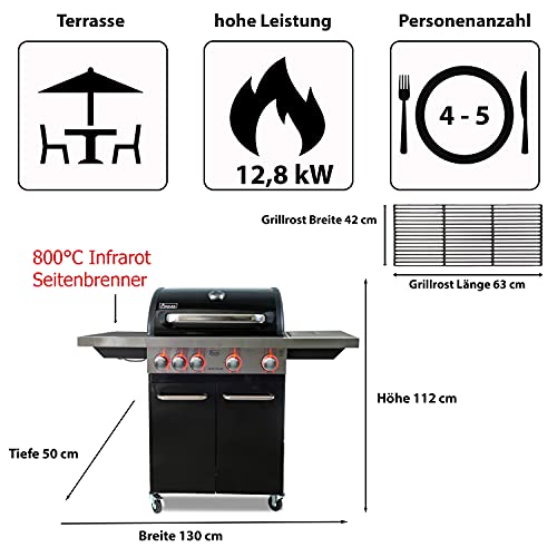 Activa-Gasgrill ACTIVA 4 Brenner Gasgrill “Black Star 500”