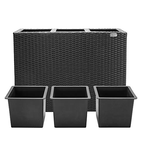 Pflanzkübel Casaria ® Blumenkasten 3 Innentöpfe Polyrattan