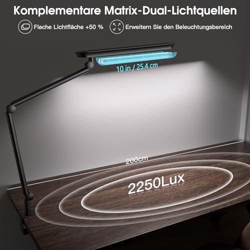 Schreibtischlampe AmazLit, LED 1100 Lumen mit Klemme