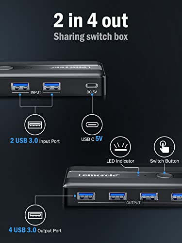 USB-Switch Lemorele USB 3.0 Switch, 4 Ports USB Share USB Switch