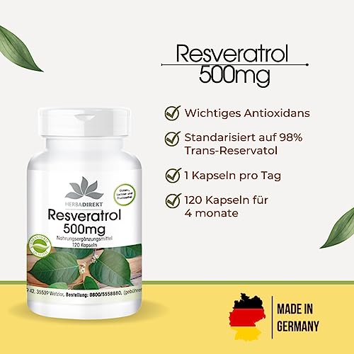 Resveratrol-Kapseln HERBADIREKT Resveratrol 500mg, Hochdosiert