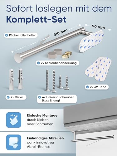 Küchenrollenhalter WOHNHELD ® ohne Bohren, Abroll-Bremse