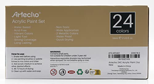 Acrylfarben Artecho Set 24×59 ml, Acrylic Paint Set, Wasserfest