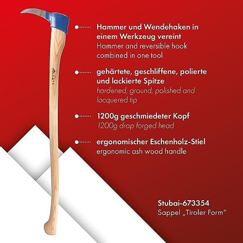 Sappie STUBAI Sappel Tiroler Form mit Stiel, Kopfgewicht 1200 g Länge