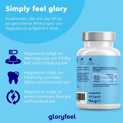 Magnesiumcitrat gloryfeel Premium 1554mg – Mit Vitamin B6 und B12