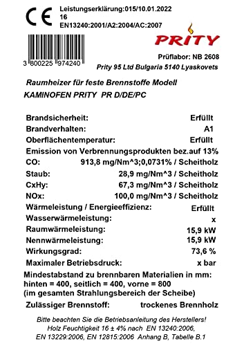 Dauerbrandofen Prity EEK A Kaminofen D, 15 kw