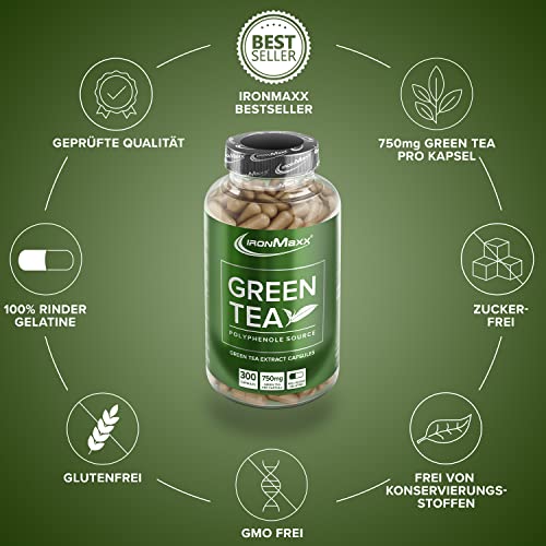 Grüner-Tee-Kapseln IronMaxx Green Tea – 300 Kapseln