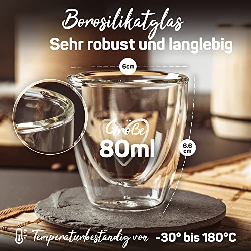 Espresso-Tassen ElbFuchs ® Espressotassen Set HERZ [4x 80ml]