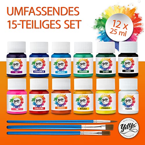 Textilfarbe YilYa, Set aus 12x hochpigmentierten Stoffmalfarben, 3x