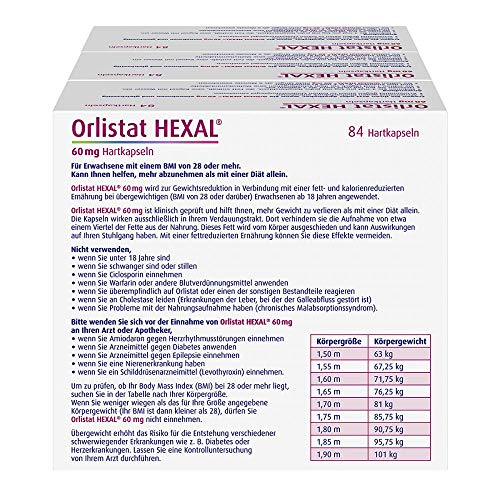 Fettbinder Hexal Orlistat 60 mg Hartkapseln, 3X84 St.