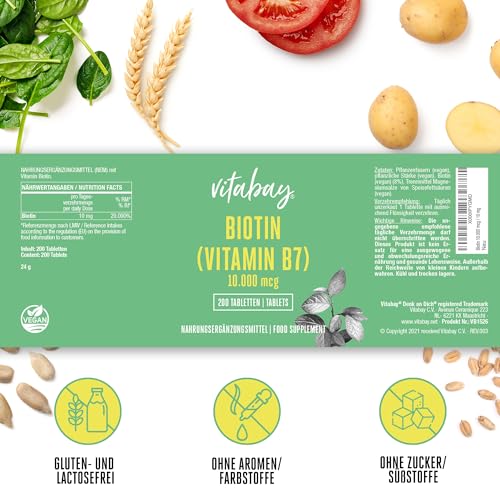 Biotin vitabay Tabletten Hochdosiert 10.000 mcg, 200 Vegane