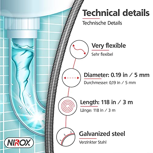 Rohrreinigungsspirale Nirox 3 m x 5 mm, Rohrspirale