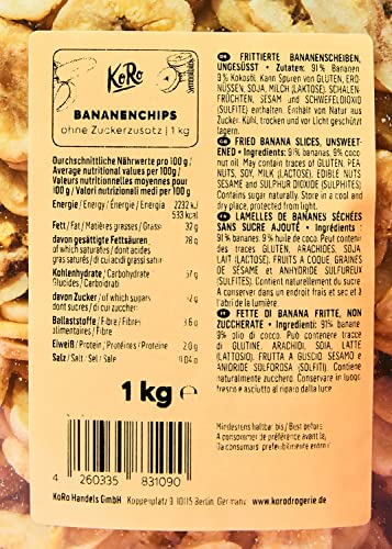 Bananenchips KoRo, 1 kg Vorteilspack, ohne Zuckerzusatz