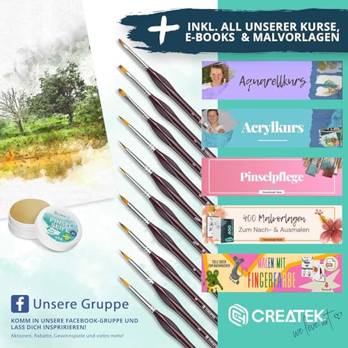 Aquarellpinsel CreaTek Premium Detail Pinselset Acrylfarben