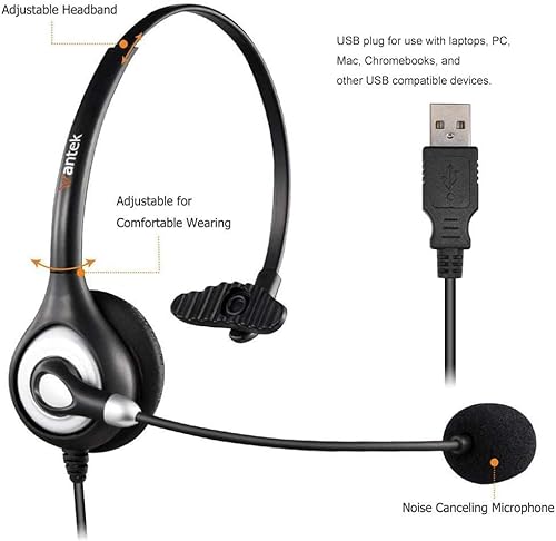 Mono-Headset Wantek USB Headset Mono mit Noise Cancelling