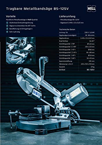 Bernardo-Metallbandsäge NOLL Tragbare Metallbandsäge BS-125V