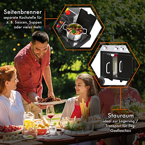 Camping-Gasgrill ProfiCook ® 3 Brenner + 1 Seitenbrenner