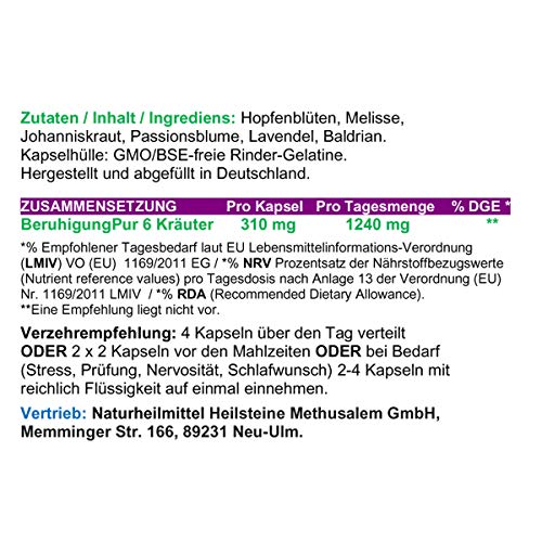 Pflanzliche Beruhigungsmittel VitalLeben BERUHIGUNG Pur 120 Kapseln