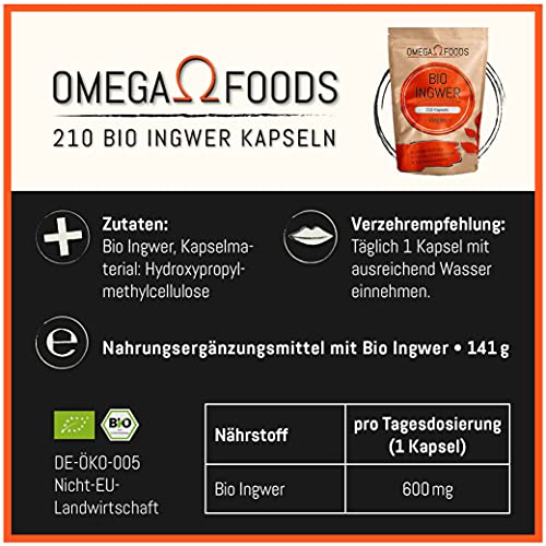 Ingwer-Kapseln OMEGA FOODS BIO Ingwer Kapseln – 210 Ingwer Kapseln