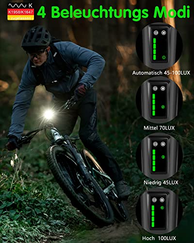 Fahrradlicht Aufachieve USB Aufladbar, 100 LUX Vorne+Fahrrad