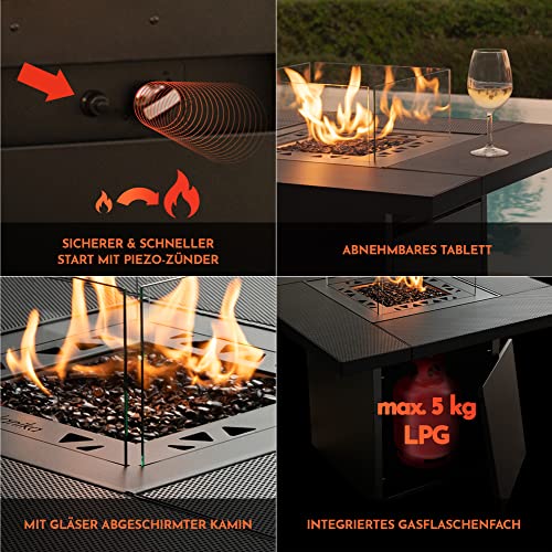 Gas-Feuerstelle Planika Square Table, Feuertisch Gas, Feuerstelle