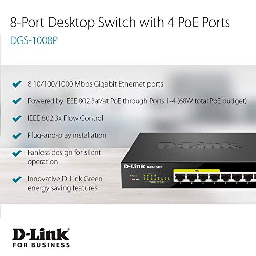 D-Link-Switch D-Link DGS-1008P Switch, Netzwerk-Switch