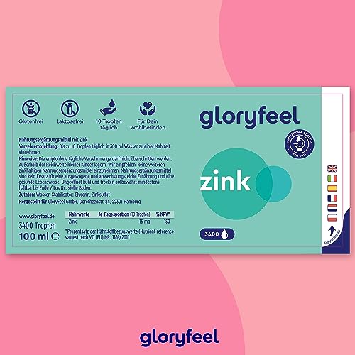 Zink gloryfeel Tropfen 100ml (3400 Tropfen) Premium: -Sulfat