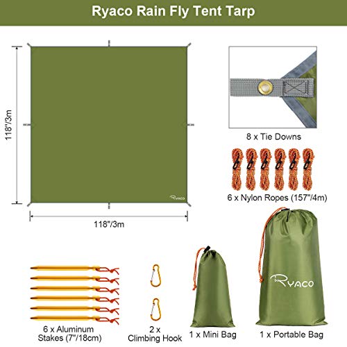 Tarp Ryaco 3×3 m wasserdicht Zeltplane Ultraleicht mit Ösen