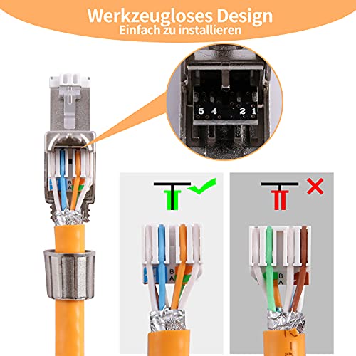 RJ45-Stecker PETECHTOOL Netzwerkstecker RJ45 CAT7 CAT6A