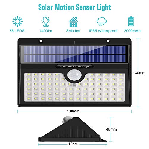 Solar Wandleuchte HETP Solarleuchte für Außen, [2 Stück] 78 LED