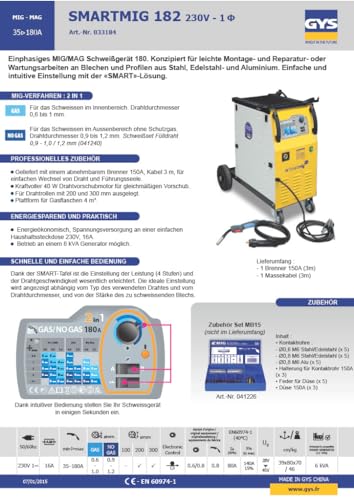GYS-Schweißgerät GYS MIG/MAG Schweißgerät, 30-180 A, Einphasig