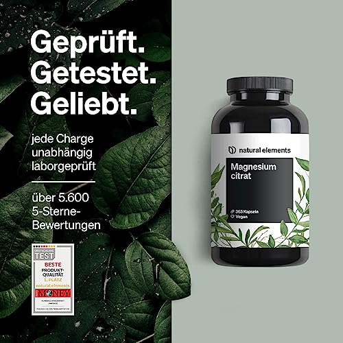 Magnesiumcitrat natural elements Premium – 365 Kapseln –