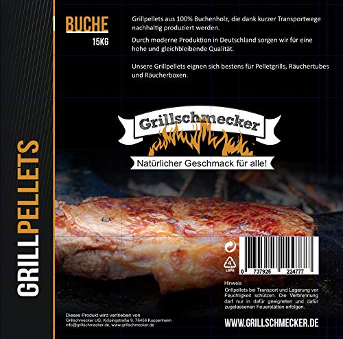 Holzpellet Grillschmecker Grillpellets 15kg aus 100% reiner Buche