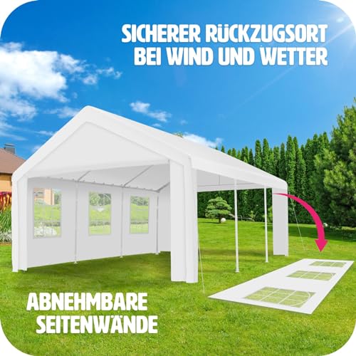 Zeltgarage tectake ® Pavillon, Partyzelt 4×6 m, 100% wasserdicht