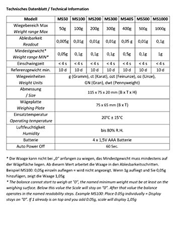 Feinwaage (0,01 g) G&G MS Feinwaage Taschenwaage Digitalwaage