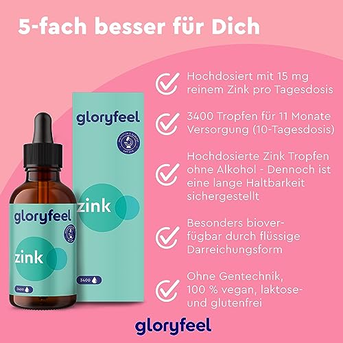 Zink gloryfeel Tropfen 100ml (3400 Tropfen) Premium: -Sulfat