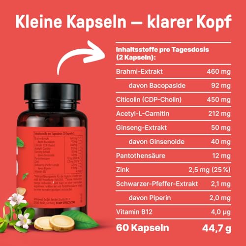 Gedächtnis-Tabletten BrainEffect FOCUS Natürliche, Koffeinfreie