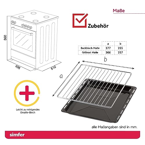 Elektroherd Simfer Standherd 50 cm mit Glaskeramik-Kochfeld