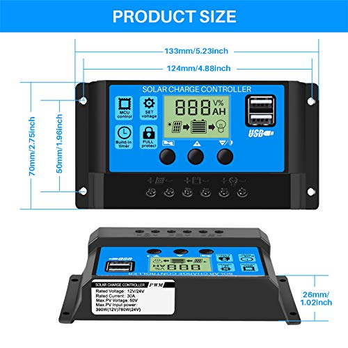 Solarladeregler Thlevel 30A 12V/24V Solar Laderegler Solar