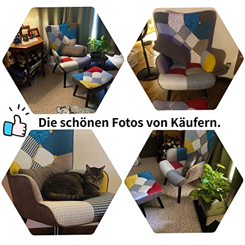 Ohrensessel HomeMiYN Relaxsessel mit Hocker Patchwork Sessel