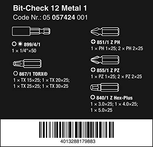 Wera-Bits Wera 05057424001, Bit-Check Metal 1, 12-teilig