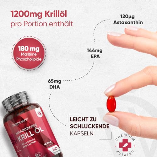 Krillöl WeightWorld Omega 3 Kapseln, 1200mg mit Astaxanthin