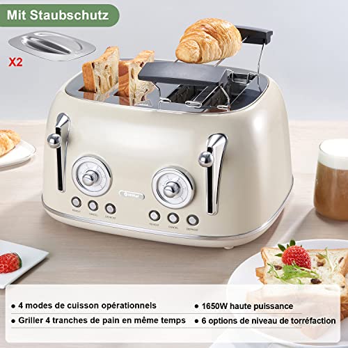 Toaster 4 Scheiben wiltal, Toaster Langschlitz, Edelstahl Gehäuse