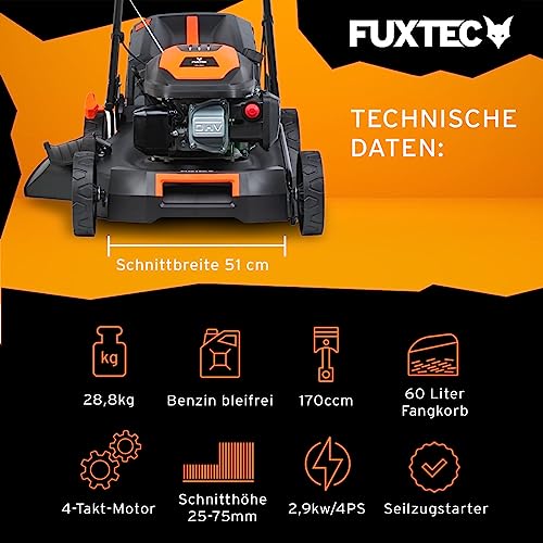 Benzin-Rasenmäher mit Mulchfunktion Fuxtec 4in1 Benzin